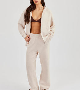 Sudadera con capucha y pantalón de pierna recta con cremallera holgada de talla grande OEM/ODM, chándales para correr, chándal ligero de lana de algodón 100% - Product Image 4