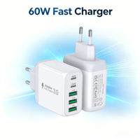 Chargeur USB-C 60W PD QC3.0 Station de Charge Rapide 5 Ports Chargeur Mural Carga Rápida Alimentation OEM Usine pour iPhone 17 16 Samsung iPad