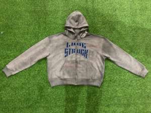 Sudadera con capucha de lavado ácido pesado de alta calidad 100% algodón ropa de calle recortada bordado de angustia cremallera Premium esencial de invierno - Product Image 3