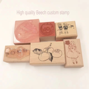 Logo texte personnalisé 1 "X 1" petit manche en bois jeu de timbres en bois traditionnel Noël décoratif tampons en résine de caoutchouc avec <span class=keywords><strong>tampon</strong></span> <span class=keywords><strong>encreur</strong></span> - Product Image 1