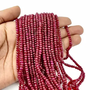 批发染色红宝石天然宝石珠3毫米刻面切割宽松石材珠宝制作