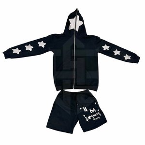 Sudadera con cremallera completa Unisex, Sudadera con capucha gráfica de estrella de algodón 100%, jersey de moda gótica de Hip Hop para hombre con patrón sólido al por mayor - Product Image 1