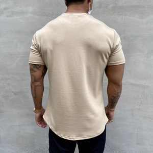 เสื้อยืดออกกำลังกายผ้าฝ้ายยืดหยุ่นสูง-ทรงหลวมฟิตเนสยิมของผู้ชายพร้อมพิมพ์ลายหน้าจอเพื่อความสบายที่ผ่อนคลาย - Product Image 3