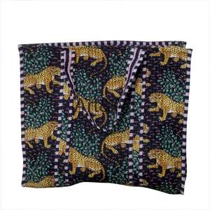 Sac fourre-tout en coton indien fait main à imprimé animal, style bohème, pour femmes, avec deux anses, imprimé en bloc, matelassé - Product Image 6