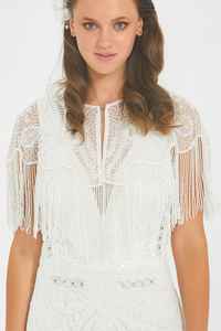 Capa Blanca de Alta Costura Estilo Preppy con Cuentas, Hecha a Mano, de Poliéster, para Fiestas, para Mujeres Adultas, ODM, Ropa de Club, Taabi Exports - Product Image 3