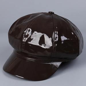 หมวกเบเร่ต์หนังเทียมสีพื้นปรับได้สำหรับผู้หญิงหมวกแฟชั่นฤดูหนาว - Product Image 4