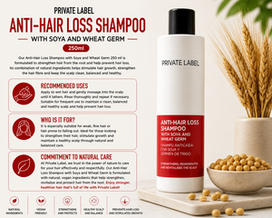 Champú Anticaída de Cabello de Marca Privada 250ml OEM |   Champú Fortalecedor para el Crecimiento del Cabello con Soya y Germen de Trigo |   España UE - Product Image 3