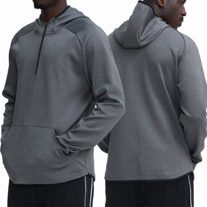 Polyester Spandex 1/4 Quarter Zip Long Sleeve Hooded Sweatshirts with Pocket Men Pullover Sports <b>Gym</b> <b>Hoodies</b> - Product Image 2