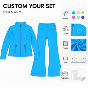 <span class=keywords><strong>Ensemble</strong></span> de survêtement personnalisé pour filles : veste zippée à col montant et pantalon évasé taille haute en tissu extensible – Tenue de <span class=keywords><strong>sport</strong></span> pour enfants et yoga - Product Image 2