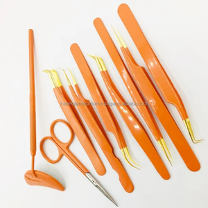 Pince à épiler en acier inoxydable avec pointe argentée recouverte de poudre orange, étiquette personnalisée, ciseaux pour extensions de cils, précision, antistatique, premium - Product Image 4