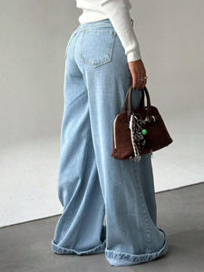 <span class=keywords><strong>Jean</strong></span> évasé <span class=keywords><strong>pour</strong></span> <span class=keywords><strong>femme</strong></span> en denim respirant, écologique, séchage rapide, style vintage, élastique, délavé, couleur unie, idéal <span class=keywords><strong>pour</strong></span> l'été - Product Image 2