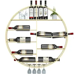 Direct Selling Manufacturing Acrylic Wall Mounted Wine Rack Wine Rack Circle Design Golden Finished Home and kitchen wine Rack