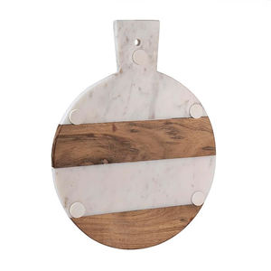 Planche à découper ronde en bois d'acacia et de marbre personnalisé écologique Produit de cuisine en bois Planche à découper avec poignée - Product Image 3