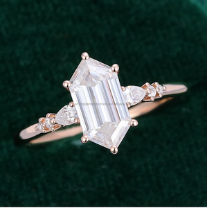 Anillo de compromiso de diamante hexagonal alargado IGI certificado 1 a 2 Ct distancia de diamante cultivado en laboratorio pavé regalos de oro rosa para mujeres - Product Image 5
