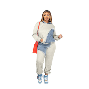 Patchwork Pocket Tracksuit Women's Hooded Two-Piece Long Sleeve Print Hoodie & <b>Pants</b> - Product Image 3
