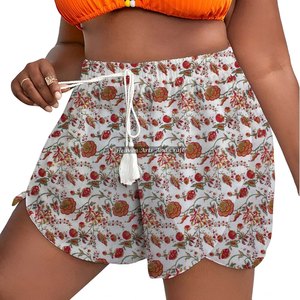 Shorts d'été pour femme Bagru en coton imprimé, avec cordon de serrage à la taille et motif à blocs, style loungewear - Product Image 3