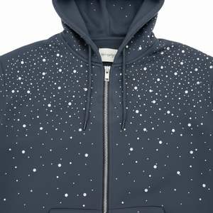 Low MOQ Manufacturer Dark <b>Grey</b> <b>Zip</b> <b>Up</b> Rhinestone Scatter Design <b>Hoodie</b> Custom Logo <b>Men</b> Streetwear Heavyweight Cotton Sweatshirt - Product Image 4