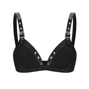 Soutien-gorge à lacets Crop Top Sexy Lingerie Bralette Noir Cuir & Coton Push Up Gothique Punk Rave Soutiens-gorge Pour Femmes Sous-vêtements - Product Image 1