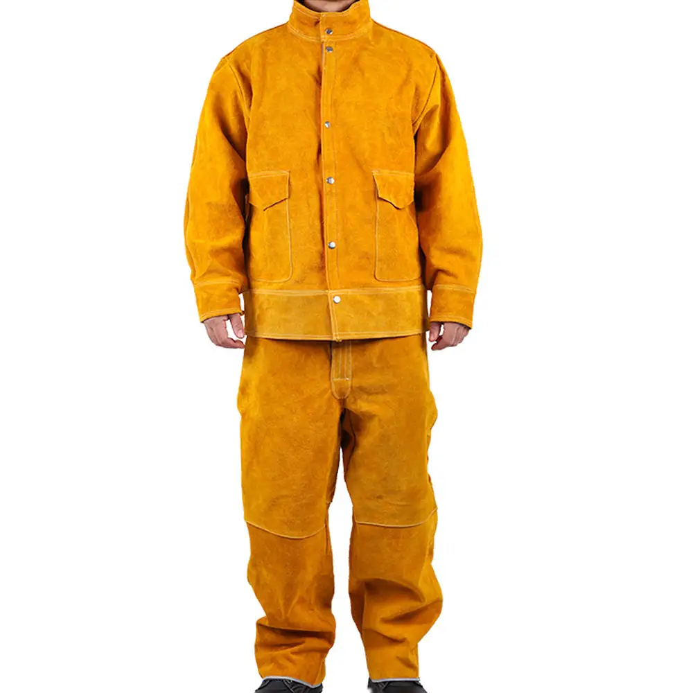 Cow leather welder safety wear resistance welding suit with flame proof quality Custom Made Yellow Color Welding Suit