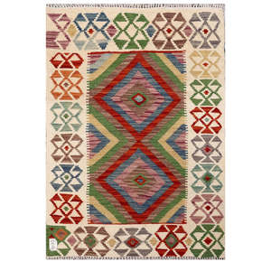 Alfombra Kilim de Maimana, Afganistán, 120 x 84 cm, Decoración de Pared, Alfombra Artística - Product Image 1