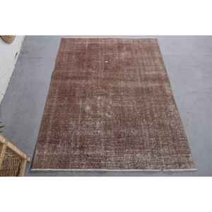 Tapis turc vintage moderne, grande zone marron de 3.9x5,2 pieds, peluche faite à la main, rectangle, patchwork, laine, latex pour adolescents - Product Image 1