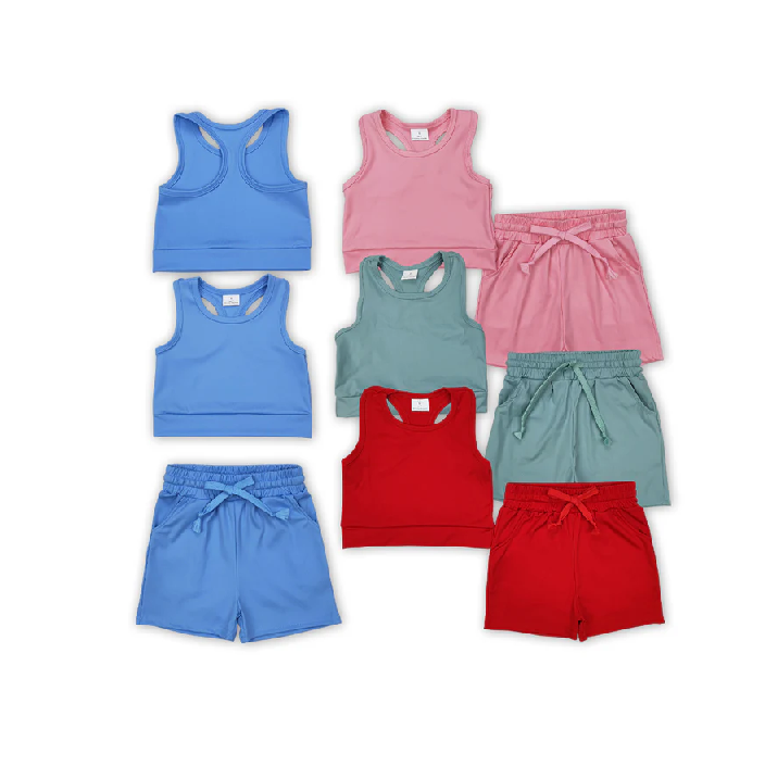 Little Girls Summer Yoga Athletic Active Wears Baby Girls Vest Top Matching Shorts Outfit Yoga Sets