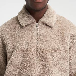 Custom <b>Mens</b> <b>Sherpa</b> Fabric Half Metal Zipper <b>Jackets</b> Winter Warm Unisex <b>Sherpa</b> Fleece <b>Jacket</b> - Product Image 3