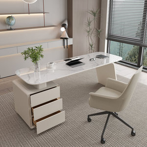 โต๊ะทำงานผู้บริหารหรูหรา รุ่น DESK-0055 พร้อมระบบไฟฟ้าในตัว ท็อปทรงวงรี ทำจาก MDF สำหรับคอมพิวเตอร์ - Product Image 2