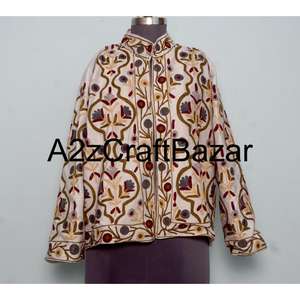 Chaqueta Bomber de Algodón Tejido Reversible Ecológica Hecha a Mano para Mujer, Bordado Floral, Mangas Largas, Ropa de Fiesta de Invierno - Product Image 1