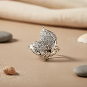 Bague d'éternité délicate en argent sterling 925 avec incrustations de cristaux papillon, hypoallergénique, pour femmes - Cadeau tendance et élégant - Product Image 3