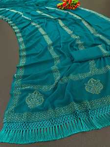 Multi Color Heavy Bemberg Georgette Prêt à porter Designer Saree Broderie Swarovski Diamond Work Including Lace Border Indian - Product Image 4