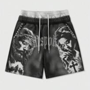 Pantalones Cortos de Baloncesto Ecológicos 100% Algodón con Cordón en la Cintura y Diseño de Letras Estampadas para Uso Escolar y Casual - Product Image 4