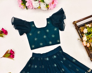 Shoryam - Lehenga Choli de Lujo para Niñas, Color Verde Rama, Largo hasta el Suelo |   Vestido de Estilo Bollywood para Niñas Pequeñas, para Todas las Temporadas, para Bodas - Product Image 3