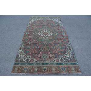 Turkish 4.5x9.2 ft Rug, Vintage Rug, <b>Brown</b> Southwestern Rug <b>Wool</b> - Product Image 1