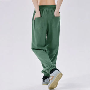 Hommes décontracté 100% coton Jogger pantalons de survêtement en gros personnalisé sérigraphie lettres coupe ample haute élastique foncé uni teint Baggy - Product Image 4