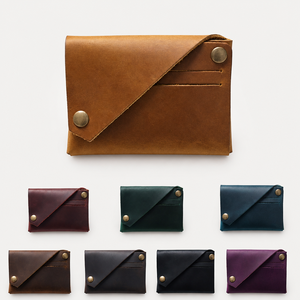 Portefeuille en cuir fait main BEARKY, minimaliste, sans couture, porte-cartes unisexe, cuir véritable, rabat à bouton pression, vintage, fin - Product Image 1