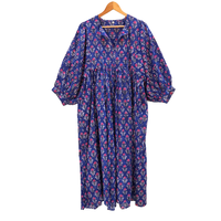 Robe mi-longue en gaze de coton à col profond à motifs floraux Impression à la main Commandes en gros pour femmes au meilleur prix