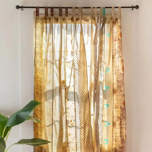 Décoration intérieure rideau recyclé indien soie Sari Vintage Patchwork rideaux chambre fenêtre et porte haute qualité panneau rideaux - Product Image 1