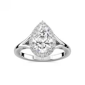 2. Bague de fiançailles en diamant de laboratoire taille poire 10 carats, certifiée IGI, or massif 14 carats, à deux branches - Product Image 1