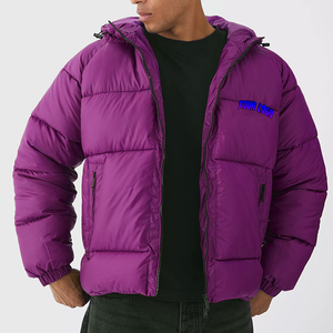 Veste d'hiver matelassée décontractée pour homme, coupe slim, couleur unie, capuche en fourrure, col montant, logo sur le devant, toile en coton rembourrée - Product Image 5