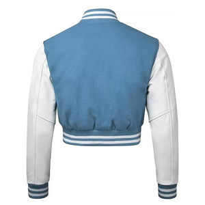 Nouvelle veste universitaire recadrée en peau de mouton pour femmes avec manches en cuir respirant tenue décontractée Letterman et veste universitaire haut court - Product Image 3