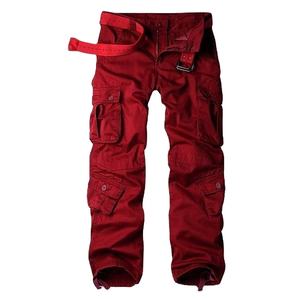 Alta calidad 2025 pantalones Cargo personalizados para hombres Color rojo sólido bolsillos laterales entrenamiento Cargo Jogger Pantalones - Product Image 1