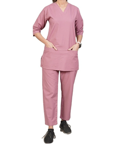 Anti-rides lavable doux été médical hôpital gommages infirmière uniforme col en v extensible court manches longues hommes femmes survêtement ensembles - Product Image 4