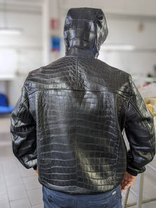 Veste en cuir noir gaufré en toile, col rond, cuir de vache véritable, qualité supérieure, imperméable, coupe-vent, hiver pour - Product Image 3