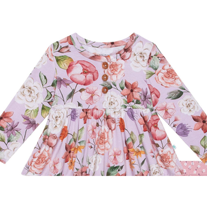 พอช พีนัท ปารี 2 ชิ้น เสื้อแขนยาวสีม่วงอ่อน/สีพาสเทลลายดอกไม้ พร้อมกางเกงบานระบายสำหรับเด็กผู้หญิง ผ้าฝ้าย 100% ไซส์ 18-24 เดือน - Product Image 3