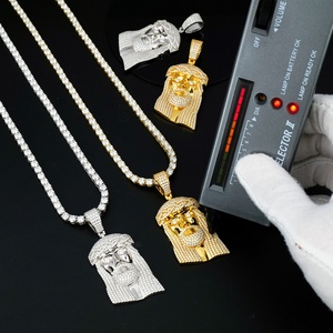 Men's 18K Gold Plated White/Yellow Gold Plated Religious Gift 925 Sterling <b>Silver</b> Jesus Christ Pendant Vvs Iced Moissanite GRA - Product Image 1