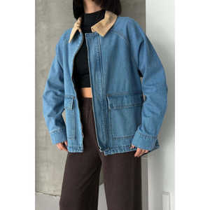 Chaqueta vaquera larga para mujer con cuello de terciopelo - Product Image 4