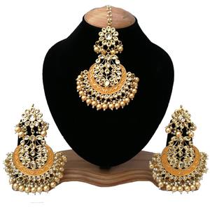 Ensemble de boucles d'oreilles pendantes et diadème, ornements perlés, plaqué or, cristaux et strass, design géométrique, style ethnique pour soirée - Product Image 1