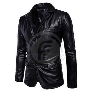 Blazer en cuir avec design personnalisé Blazer en cuir de couleur unie pour hommes Streetwear Blazer en cuir pour hommes à vendre - Product Image 2