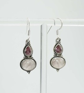 Pendientes de Plata de Ley 925 con Topacio Rosa Tallado y Cuarzo Rosa, Piedra de Nacimiento de Enero - Product Image 4